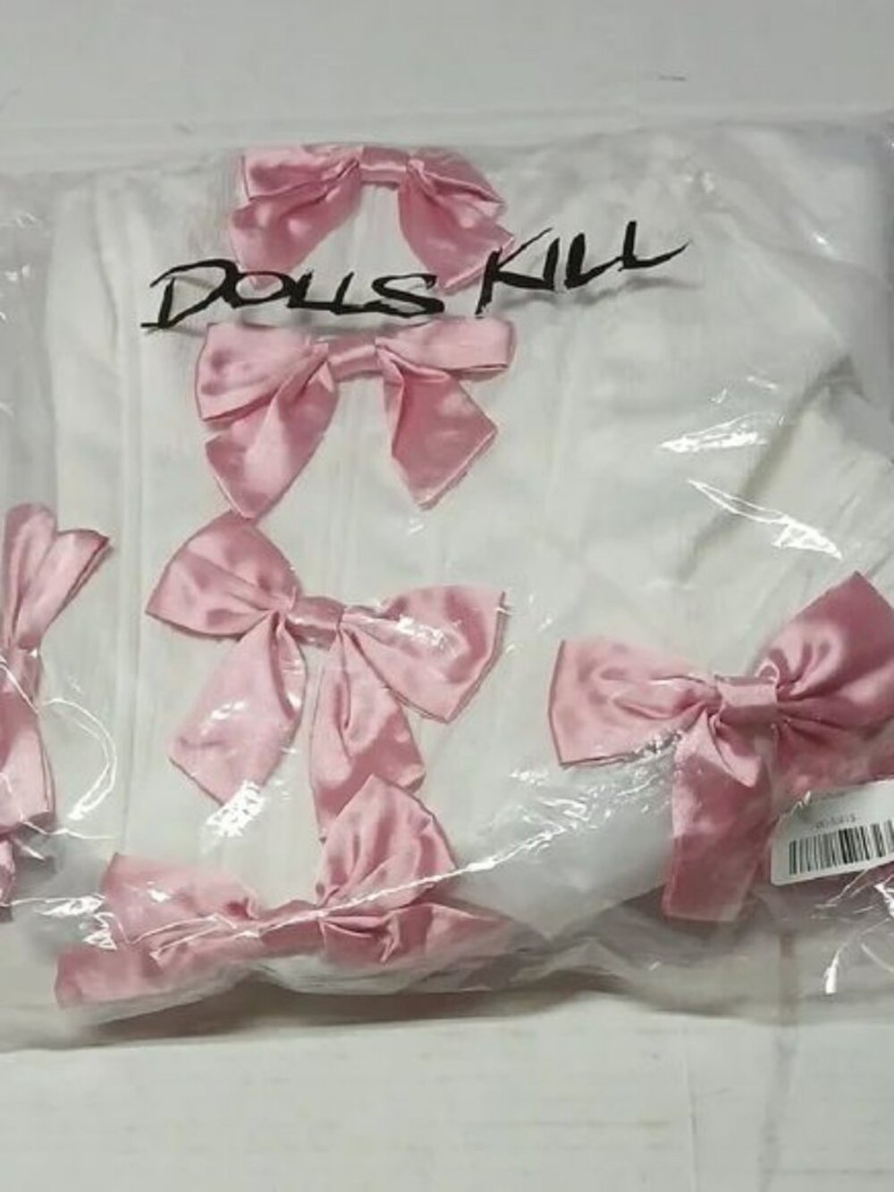 Dolls Kill Another Dance White Corset Mini Dress w/ Pink Bows XXL New w/ Gloves - Picture 3 of 4